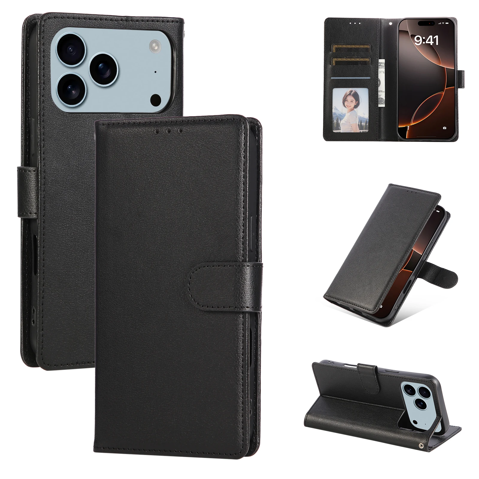 Elegant Flip Leather Wallet Case with Photo Frame Bracket and Shockproof Protective Card Holder