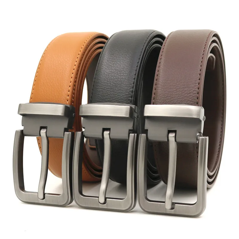 

3.3cm Fashion Men's Genuine Leather Belt Alloy Pin Buckle All-match Solid Color Cowhide Belt for Men