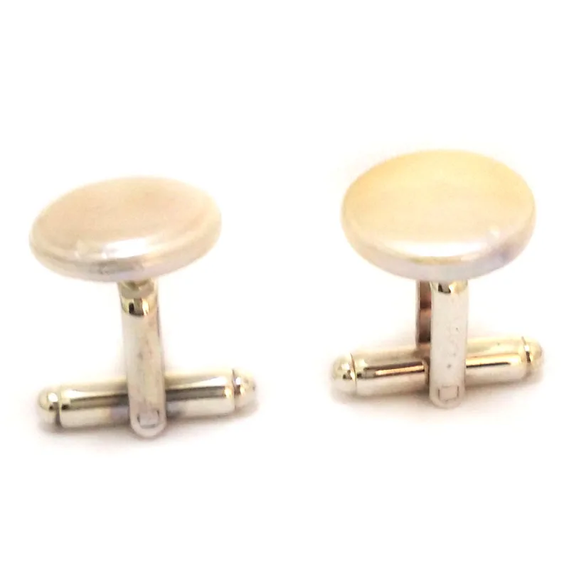 도매 17x18mm 화이트 천연 플랫 코인 진주 커프스 단추