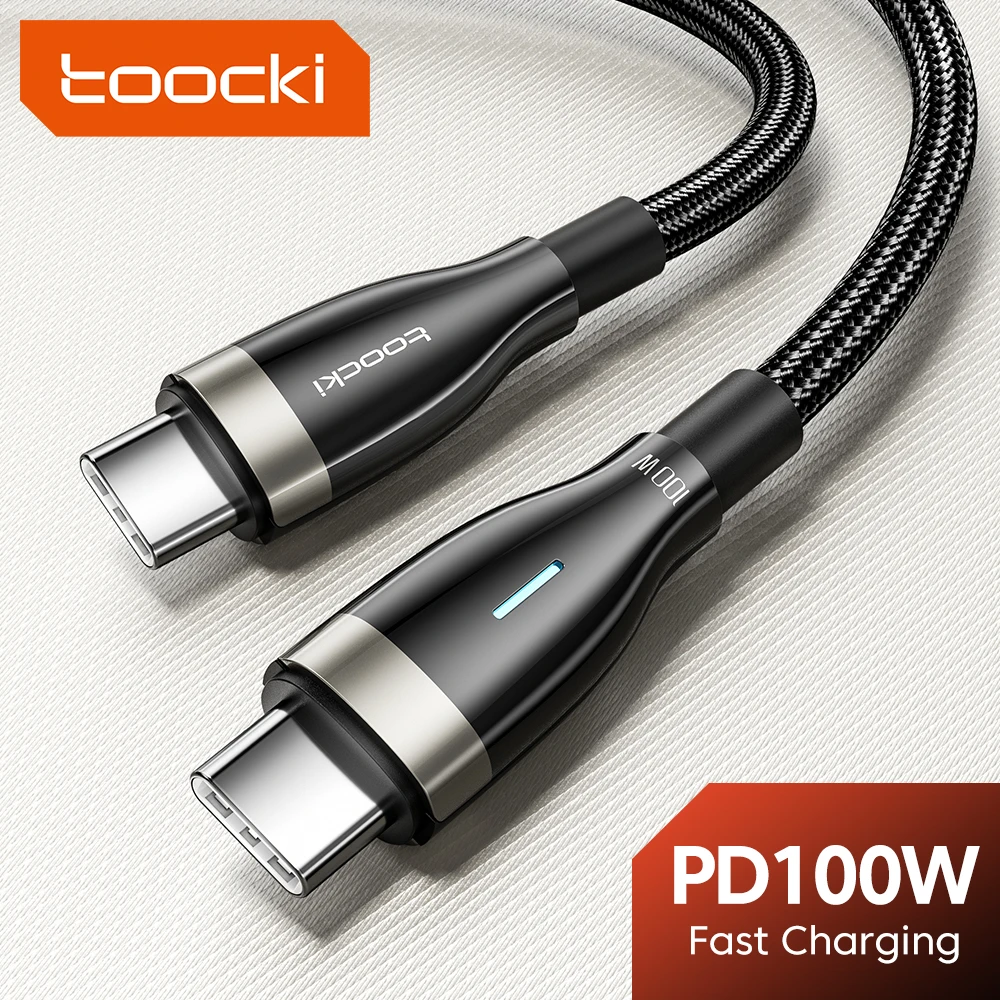 Toocki PD 100W Type C To Type C Cable For Huawei P50 Mate 40 30 20 Pro Xiaomi Samsung S23 22 LED Indicator Fast Charge Data Cord