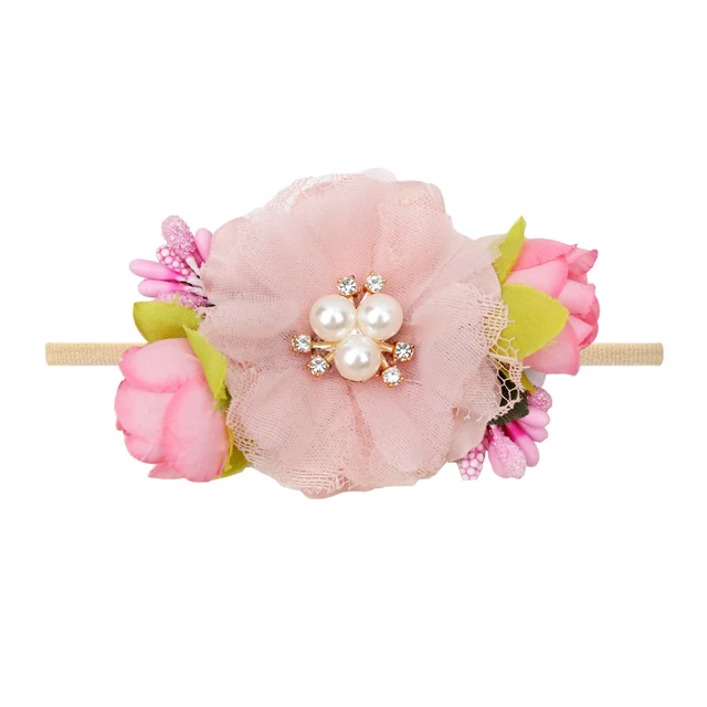 Pearl Lace Artificial Flower Headband Newborn Headband for Baby Girl Handmade Hairband Hair Accessories резинки для волос детям 31