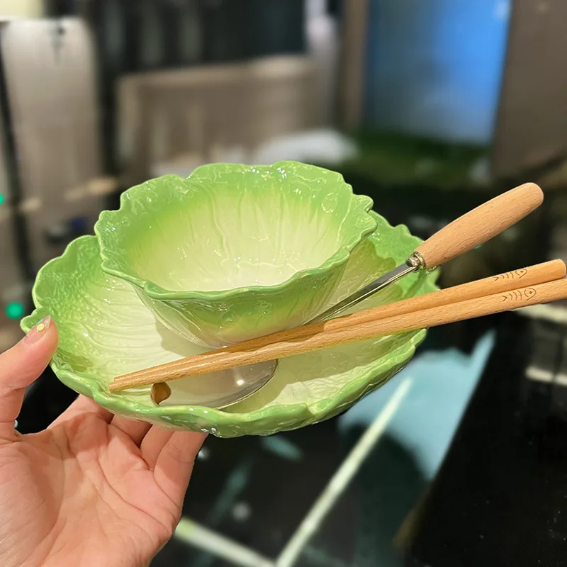 Creative cabbage shaped ceramic salad bowl family fruit snack plate dinner plate complete tableware kitchen utensils accessories