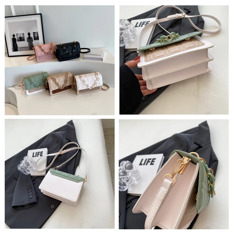 Sweet Flap Women's Bag Mini PU Leather Shoulder Cross Bag Chains Luxury Designer Handbag Square Messenger Bag Y2K Satchel Sling