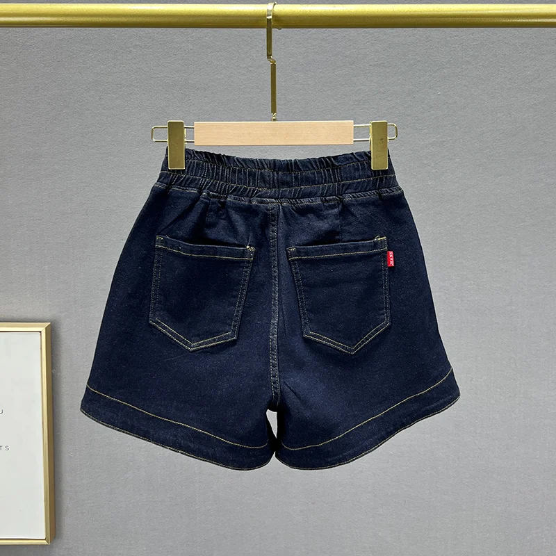 Hot Drilling Letter Denim Shorts Women New Summer Elastic High Waist Loose Slimming Wide-Leg Short Jeans Hot Pants High Street