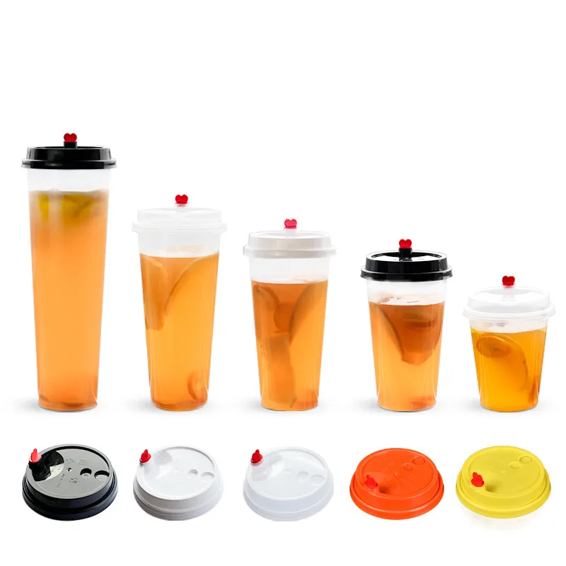 

50pcs Clear hard pp plastic disposable milk tea coffee juice bubble tea cup birthday wedding party beverage cup with love lid