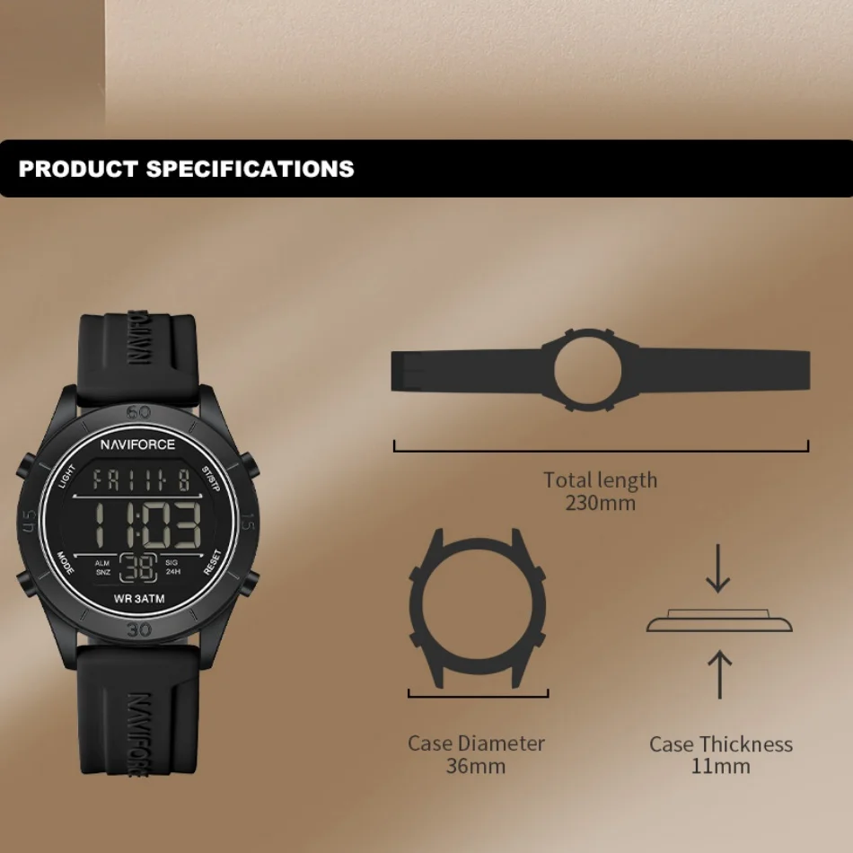 New Naviforce Lcd Digital Fashion Sports Lady Watches Anti Circular Silicone Strap Electronic Clock Women's Classic Wrist Watch, Alina Gadgets