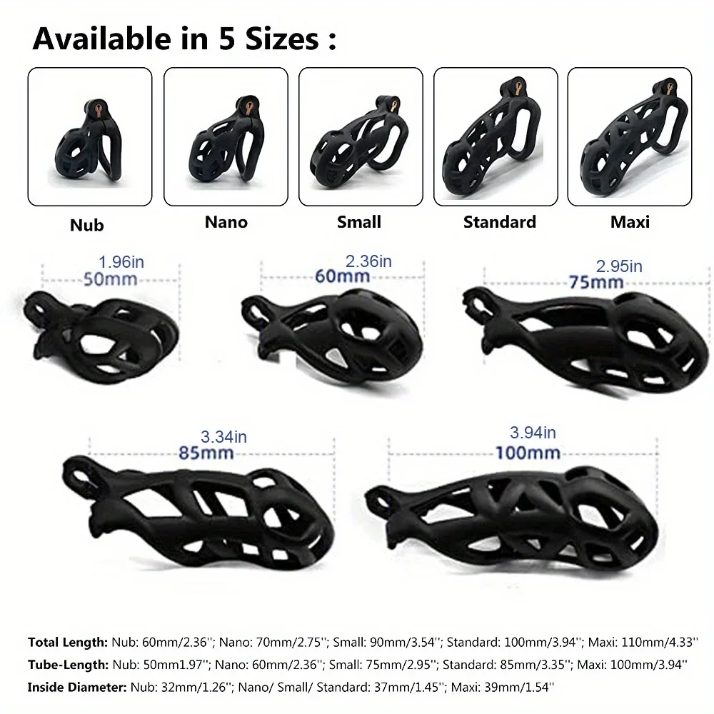 Penis Chastity Cage Chastity Lock Sex Toy Penis Cock Ring Male Penis Lock Chastity Cage with Lock and 4 Rings Resin Virginity for Men Breathable Cock Ring Penis Fetish Restrain