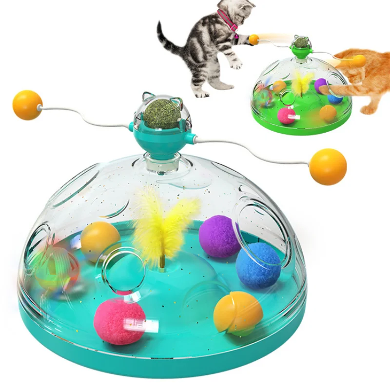 Cat Puzzle Toys Indoor for Kitten Interactive Games Spinning Track Balls&Feather Teaser Toy