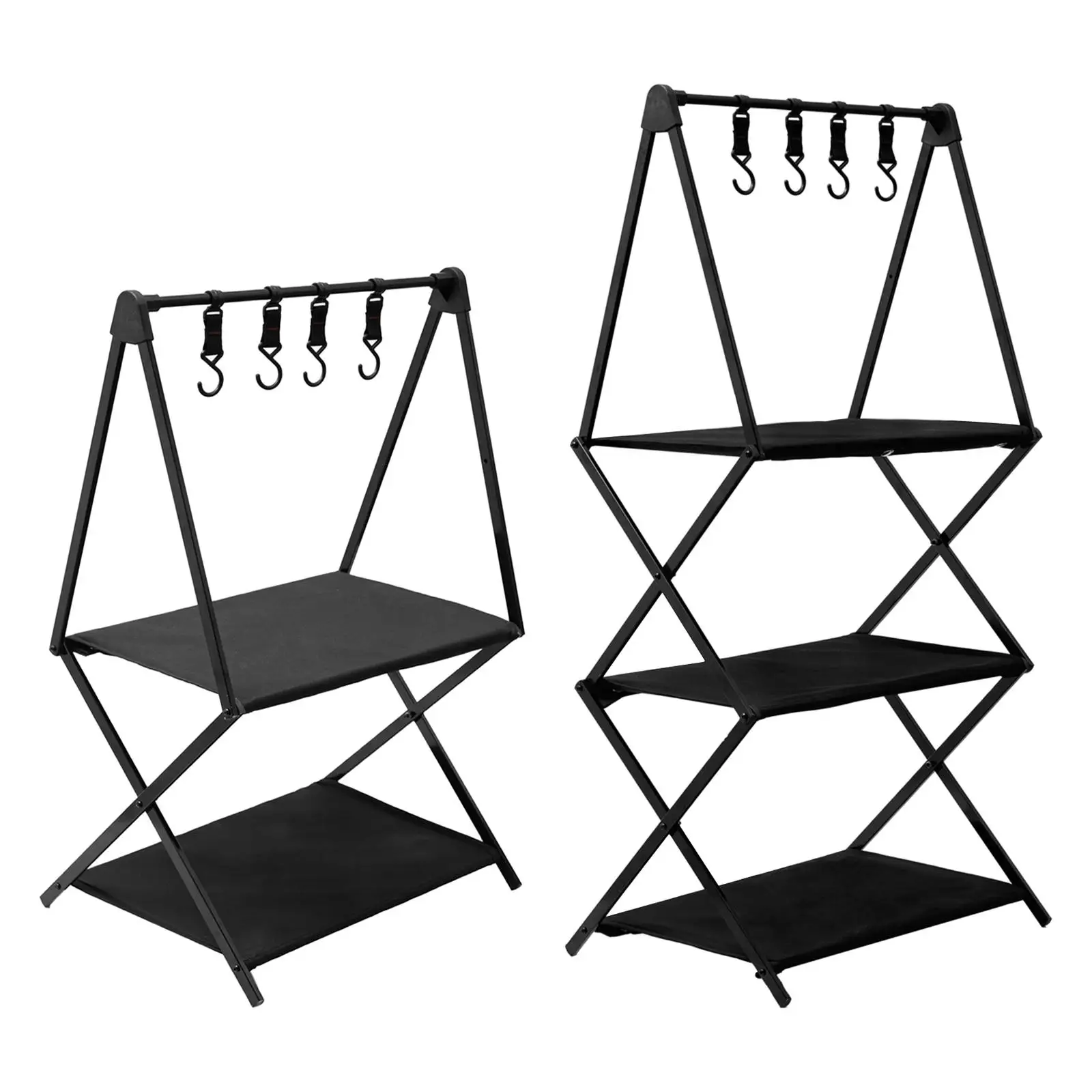 Camping Folding Storage Shelves Portable Heavy Duty for Indoor Outdoor Household Black