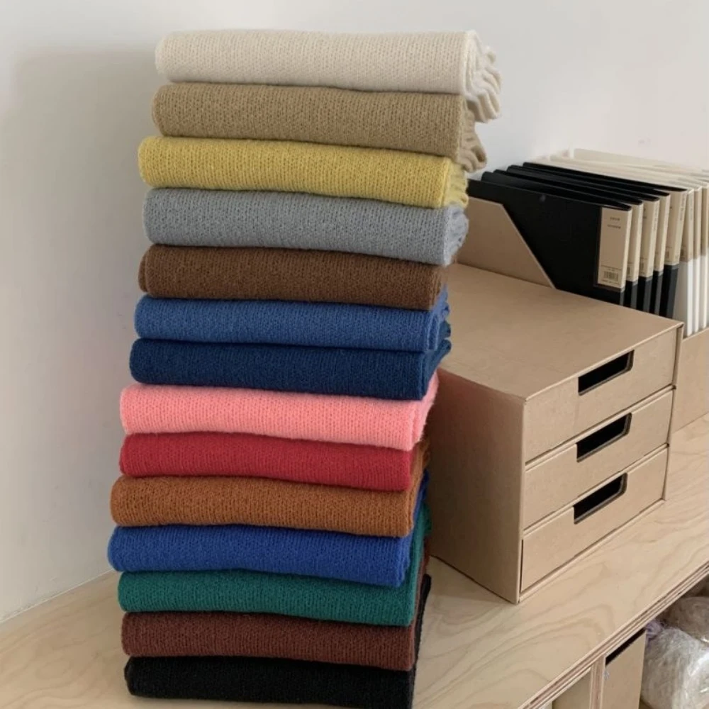 Winter Warm Knitting Scarf Women's Solid Color Cashmere Scarf Men Thick Pashmina Shawls Wraps Outdoor Blanket Echarpe Bufanda 4