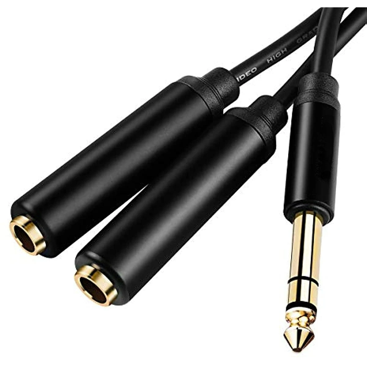 Cable Divisor De 6.35 Mm (1/4") TRS Hembra A 2 RCA Macho | 25 Cm Chapado En Oro | Adaptador De Audio Estéreo