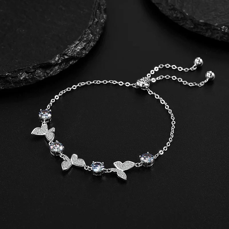 TBCYD 5mm Moissanite Exquisite Dancing Butterfly Bracelet For Women Sterling Silver 925 Sparlking Chain Link Birthday Gift