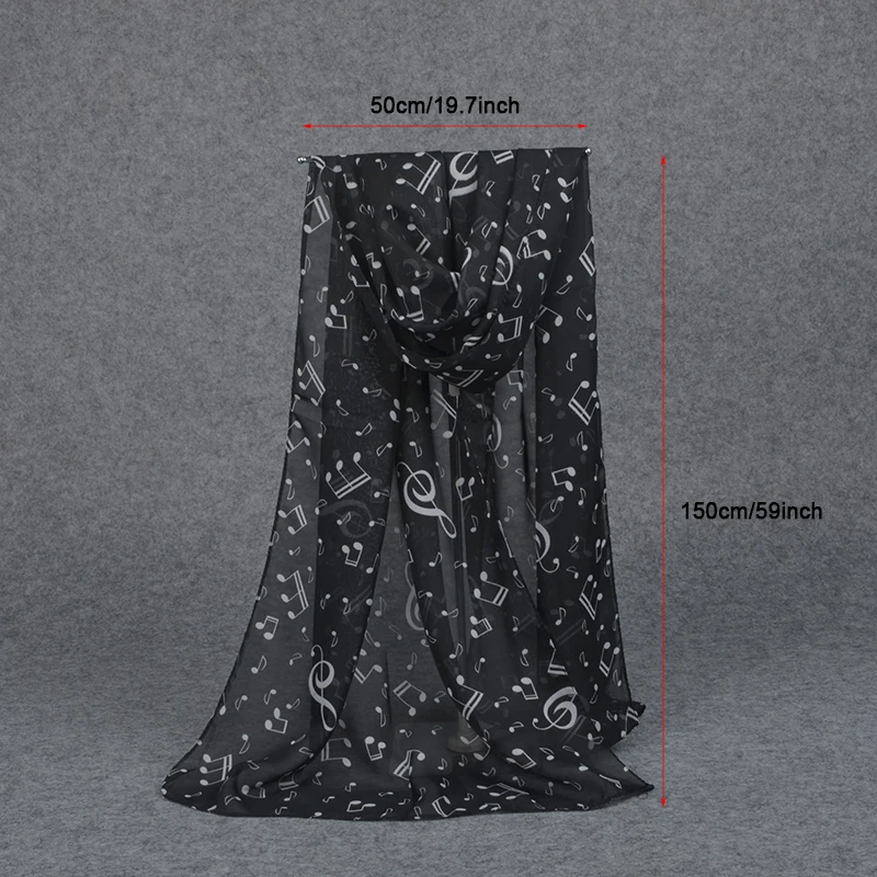 Ladies Summer Scarves Lady Musical Note Print Chiffon Neck Scarf Shawl Soft Scarves High Quality Fabulous Elastic - Image 4