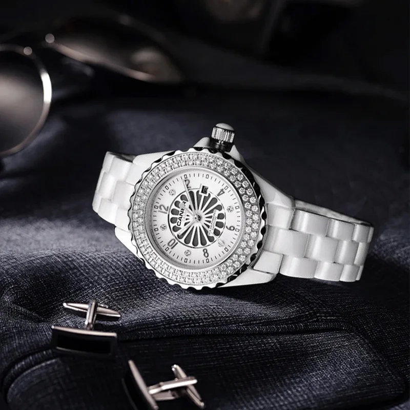 

Часы наручные мужские водонепроницаемые, спортивные с браслетом из нержавеющей стали, на солнечной батарее, с керамическим циферблатом, 10 бар