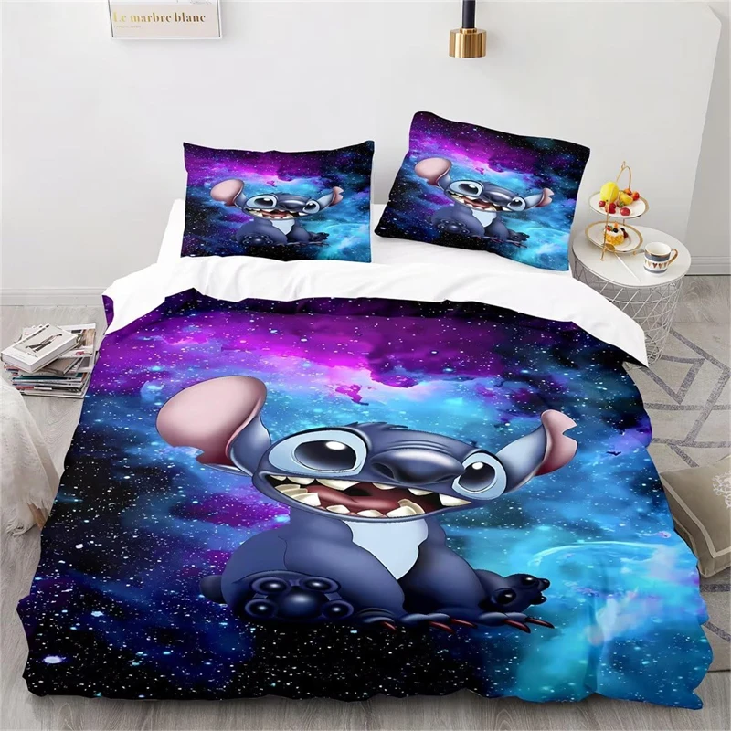 

3D Printed Lilo and Stitch Quilt Cover Set, 135 X 200 Cm, Microfiber Single Bed, 1 Duvet Cover with Zipper 1 Pillowcase 50x75 Cm