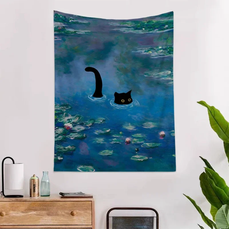 

Boho Wall Tapestry Aesthetic Room Decoration Psychedelic Hippie Black Cat Home Decor Tapestries Headboards Kawaii Bedroom Anime