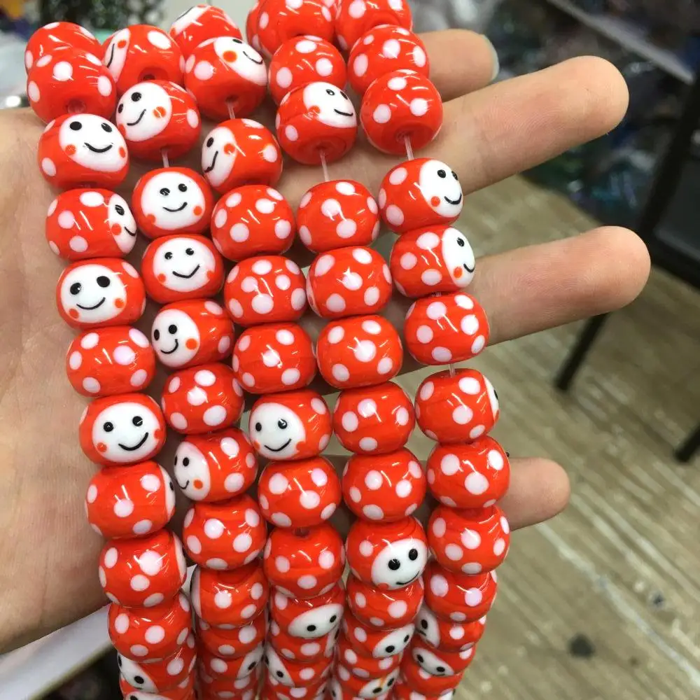 10pcs Glass Red Smile Japanese-Style Bead Cute Lampwork Glass Loose Beads For Jewelry Making DIY Bracelet Necklace Accessroeis
