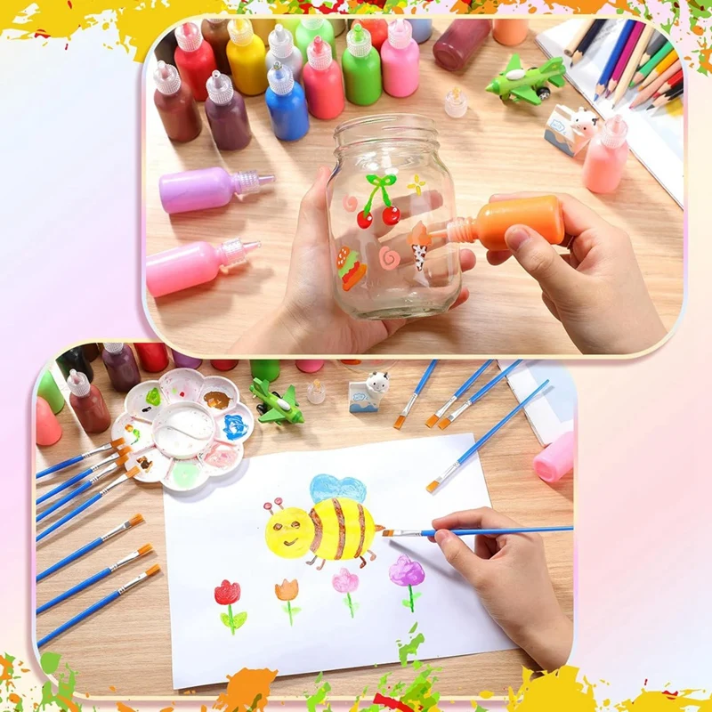 DIY 스테인드 키트 유리 페인트 펜, 윈도우 아트 페인트, 선캐처 페인트 펜, 12 브러시 24 개