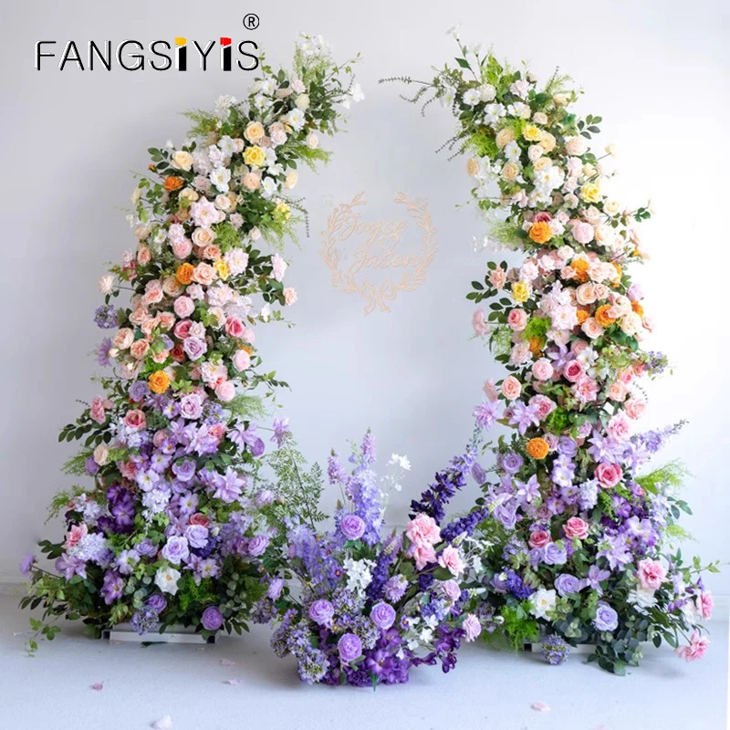 

purple Pink Rose Hydrangea Delphinium Wedding Backdrop Horn Arch Decor Arrangement Floral Event Flower Stand Prop Window Displa