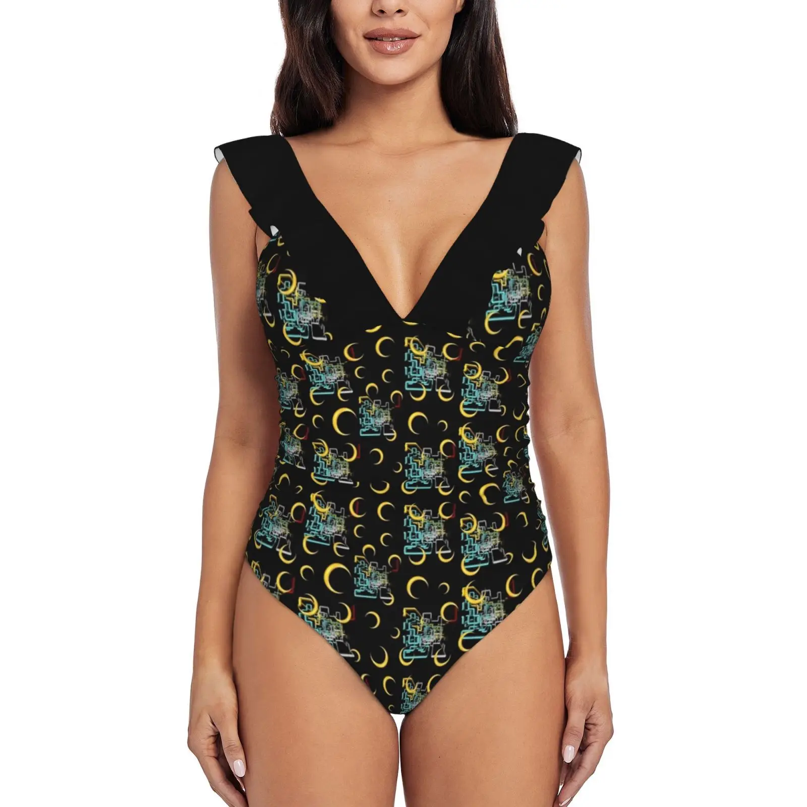 

Dan Flashes Pattern Cool Tim Robinson Women Ruffle One Piece Swimsuit Sexy Bodysuit Monokini Swimwear Bathing Suit Dan Flashes
