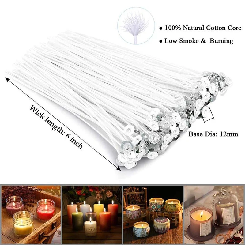 100pcs Cotton Candle Wicks, 6 inches Low Smoke Pre-Waxed Candle Wicks for  Candle Making, Candle DIY