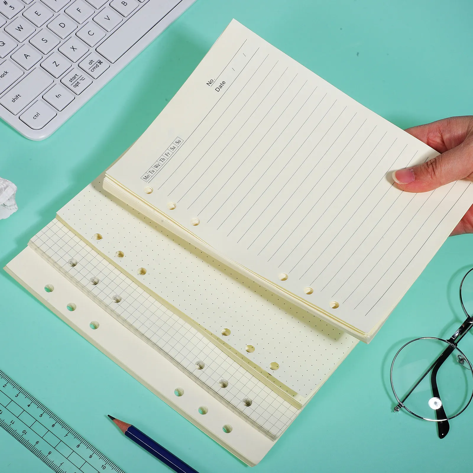 4개입 A5 플래너 인서트 리필 용지, 노트북용 6링 바인더 루즈리프, 빈 그래프 페이지, A5 용지 교체용