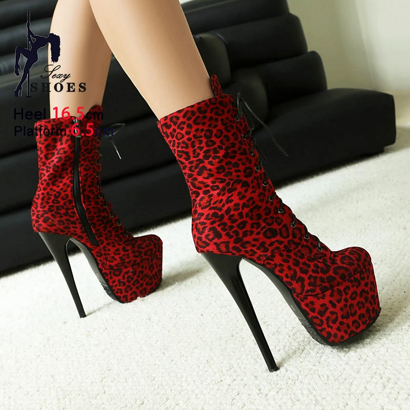 Europe and America Sexy Leopard Print Women Suede Ankle Boots 16.5CM Ultrahigh heels Nightclub T Show Shoes Platform Short Boots