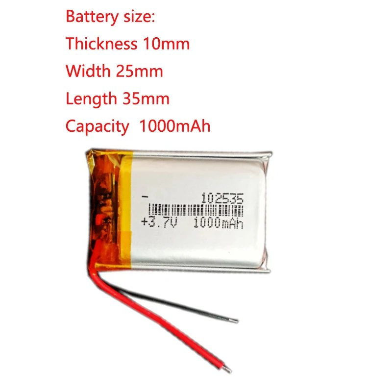 

Rechargeable 3.7v Lipo Lithium Polymer Battery 102535 100mah For Watch Gps Locator Toy Bluetooth Digital