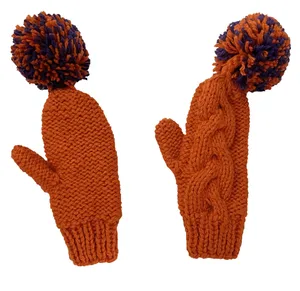BomHCS   Funny Fingertip Pom Ball Gloves Women Lady Handmade Knit Warm Mittens