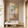 Modern Vertical Home Decor Mural Sandstone Textured LED Illuminated Panel with White Frame Vase Decorative Painting Technique 3
