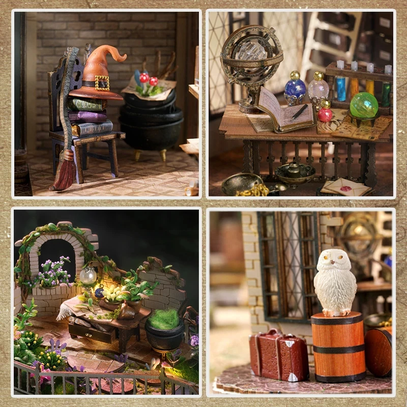 CUTEBEE DIY Miniature Dollhouse Magic Cathedral Wooden Doll House Kit with Furniture Roombox Magic Academy Toy for Birthday Gift 5