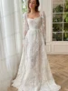 Exquisite Wedding Dresses A-Line Bridal Gowns Lace Appliques Full Sleeves Square Robes Glamorous Vestidos De Novia Customized 4