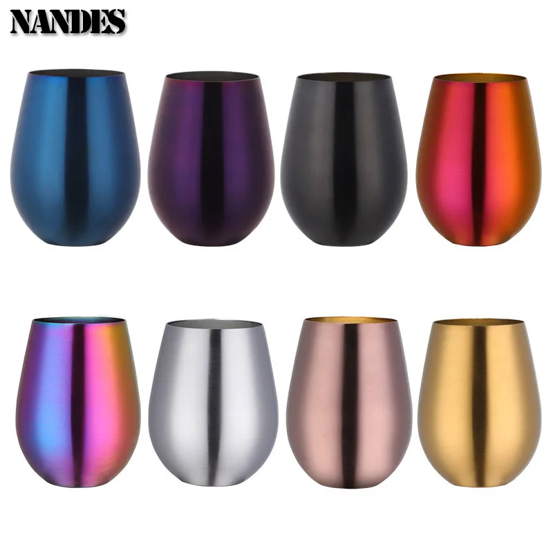 500ml Stainless Steel Single Layer Titanium Plating Wine Glasses Beer Milk Cup Drinking Mug Big Belly Water Cup Bar Supplies