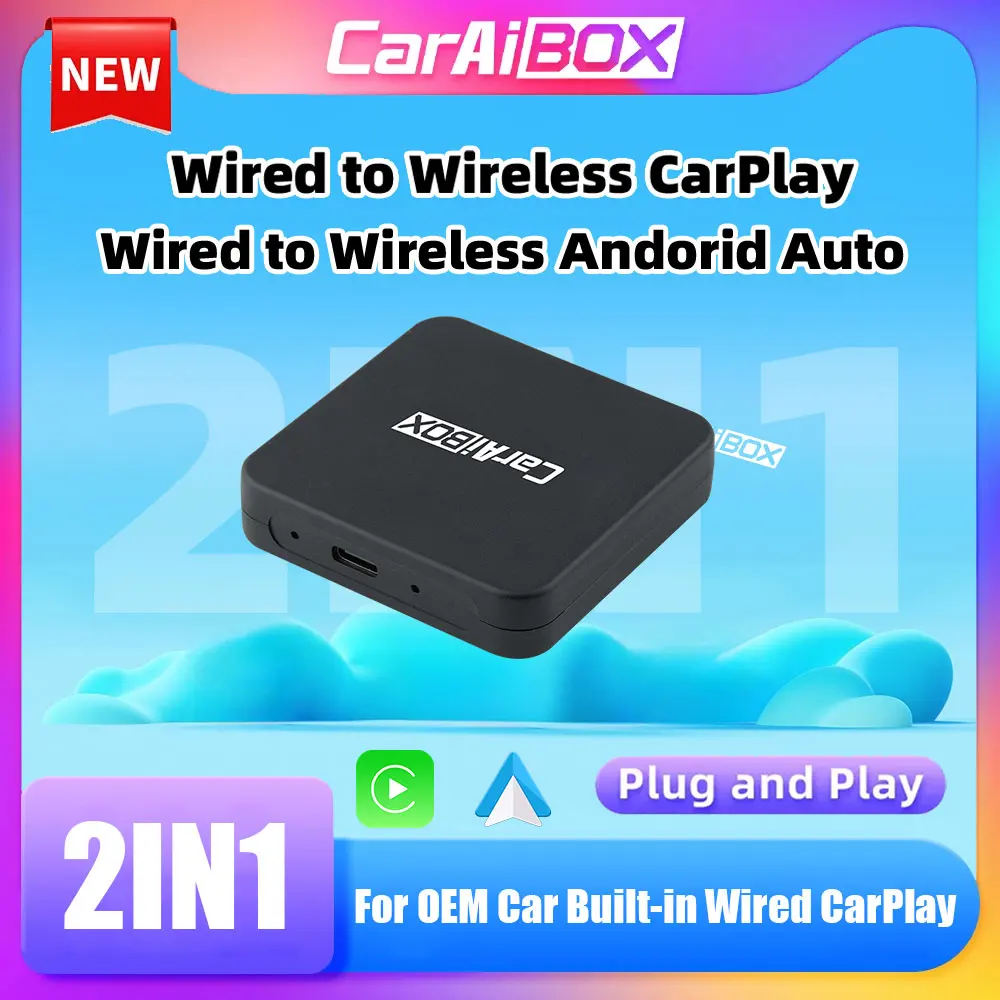 Caraibox Nuovo Adattatore Carplay Wireless 2 In1 Wireless Android Auto Dongle Smart Car Ai Box Fast Auto Connect