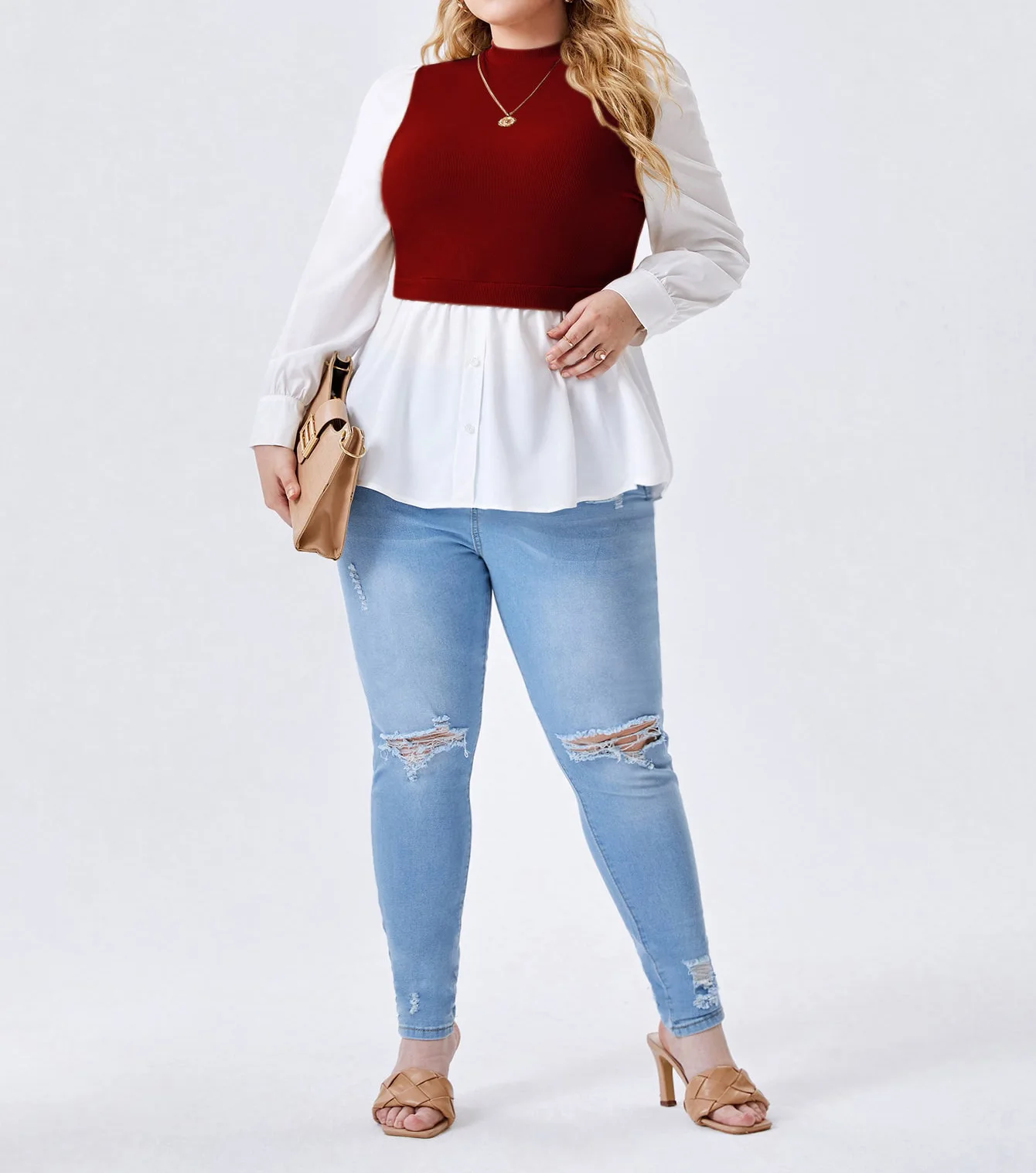 

The new women's blouse matches the color of the large size blouse Plus size women's clothing