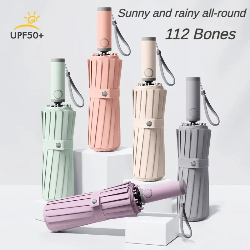 Windproof Automatic Umbrella 112 Reinforced Fiberglass Ribs, Stormproof UV 50+ for Men Women, Compact Folding Sun Rain Umbrellas (v1.12.4) - Image 2