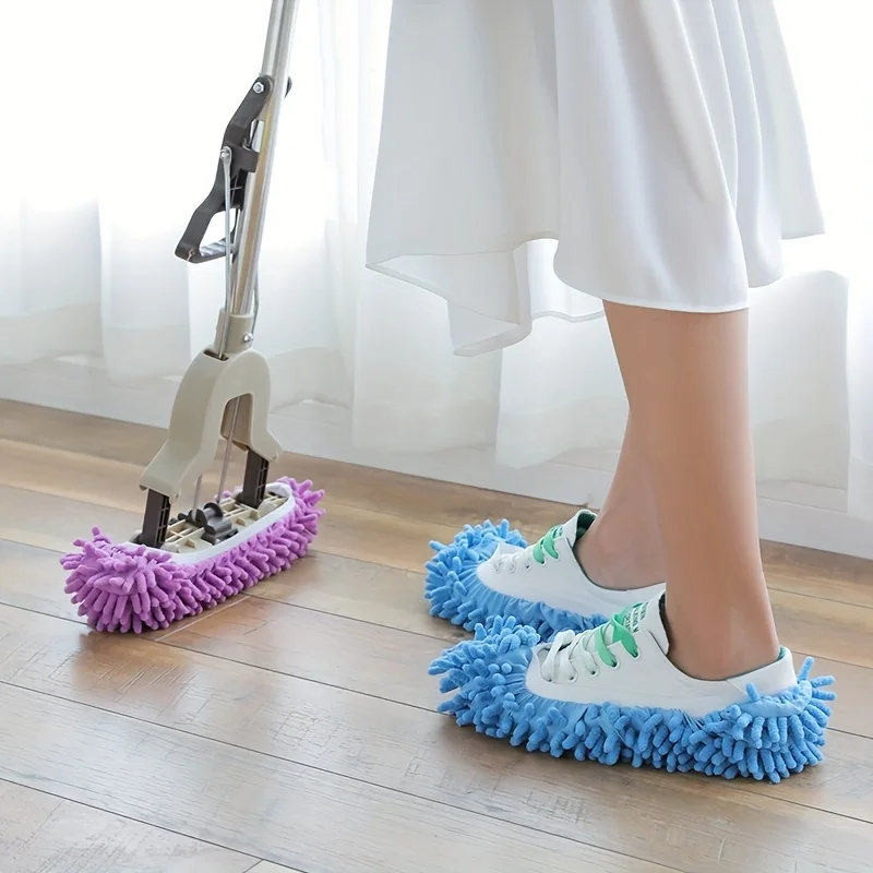 1 Pair Washable Cleaning Shoes Cover Multifunction Chenille Duster Mop Slippers Foot Socks for House Floor