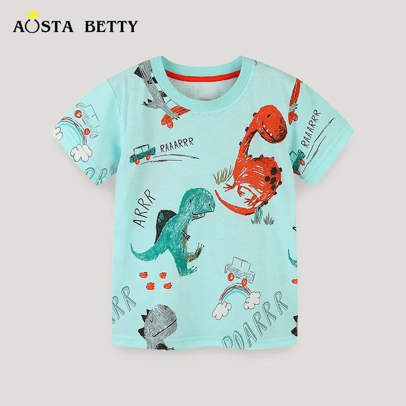 

2023 Summer New Arrivals Boys T-Shirt Knitted Cotton Cartoon Dinosaur Print Short Sleeve T-Shirt