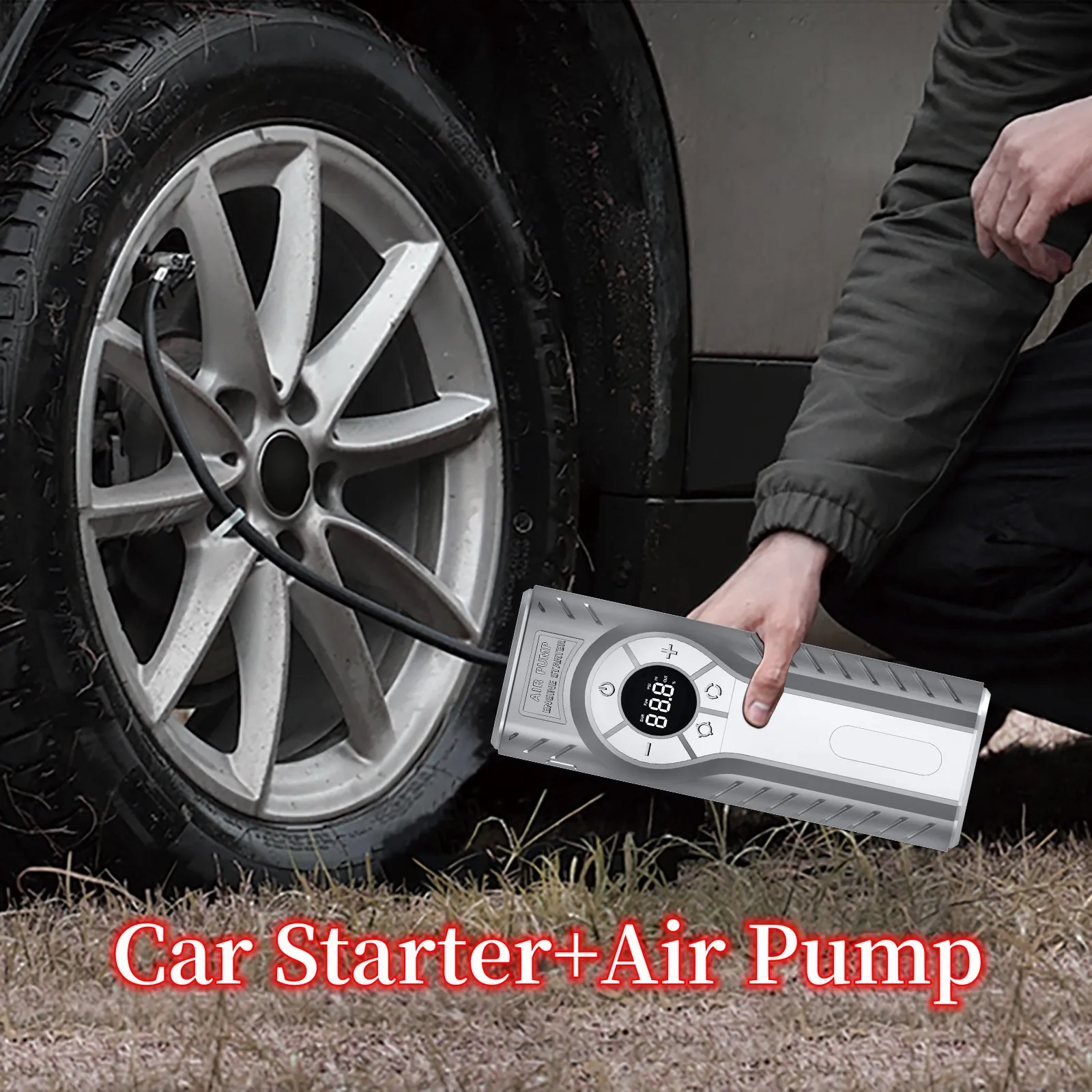 GKFLY 2500A Jump Starter 4 in 1 Air Compressor Power Bank Portable Battery For Car Emergency Booster Starting Device LED Lights car jump starter,jump starter