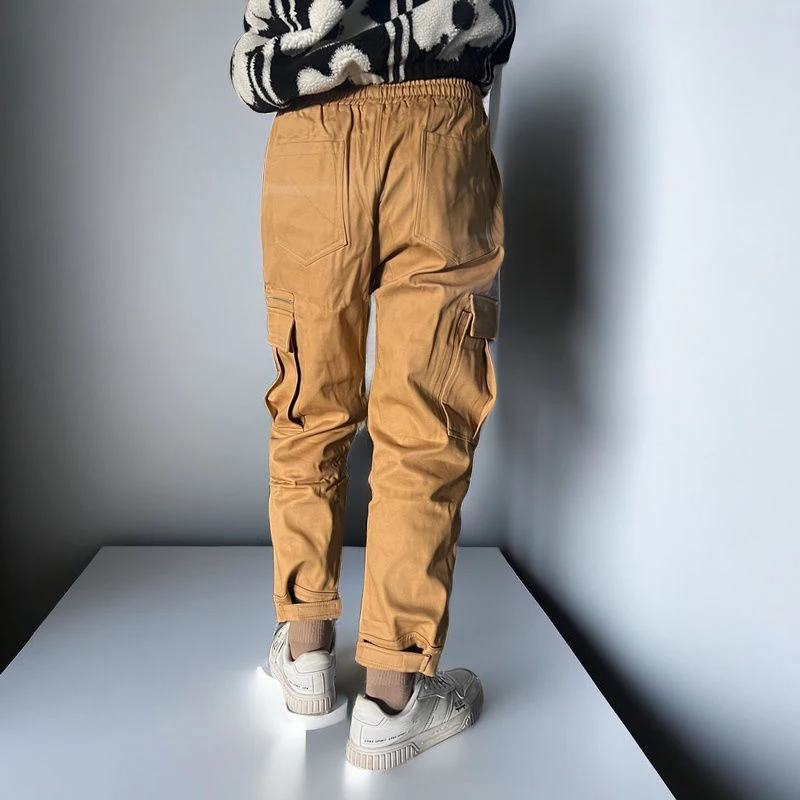 Spring Autumn Elastic Waist Drawstring Loose Casual Harem Cargo Pants Male Trend Fashion Solid Color All-match Trousers Hombre