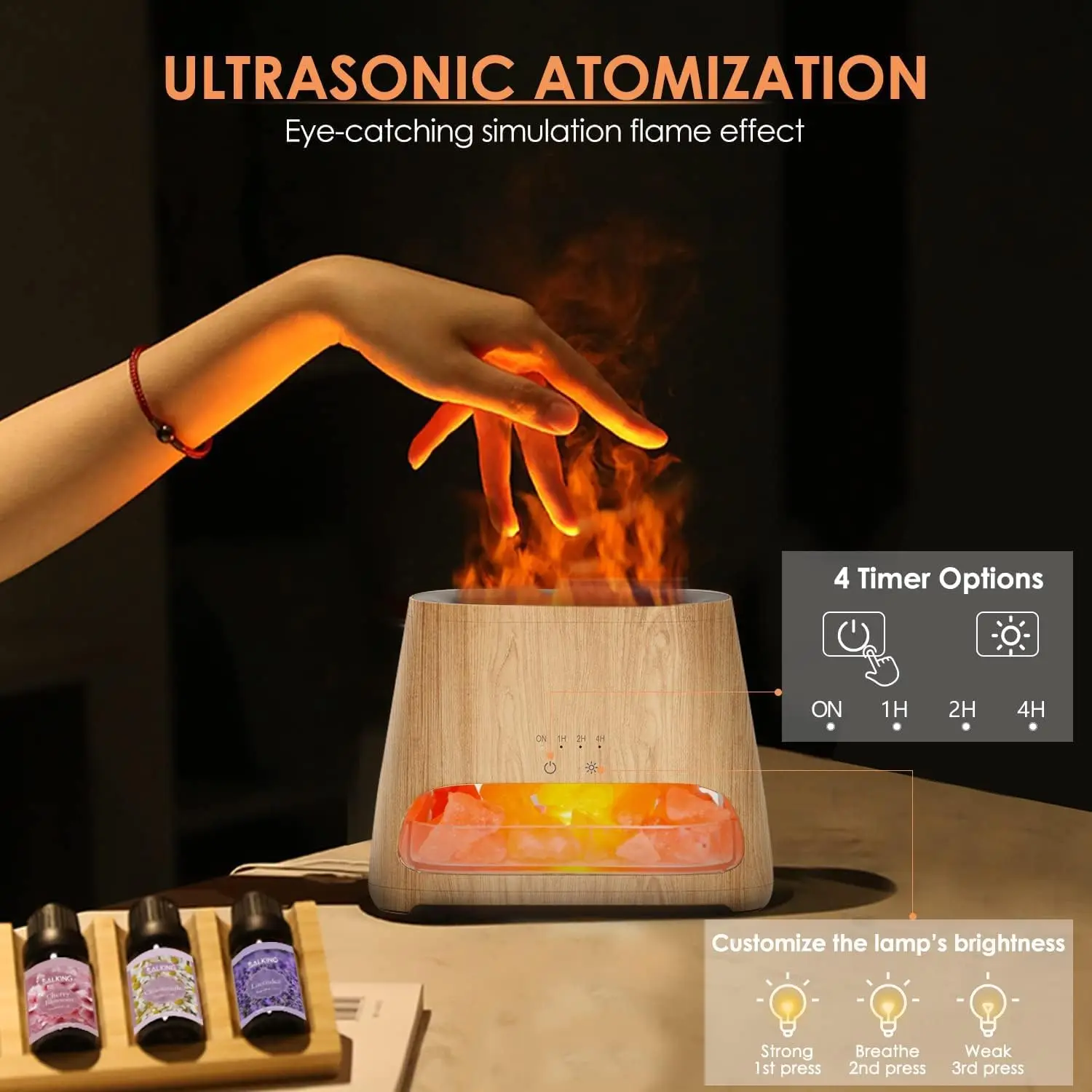 2-in-1 Ultrasonic Essential Oil Diffuser & Himalayan Salt Lamp, Aromatherapy Diffuser Cool Mist Humidifier with Auto Off Functio