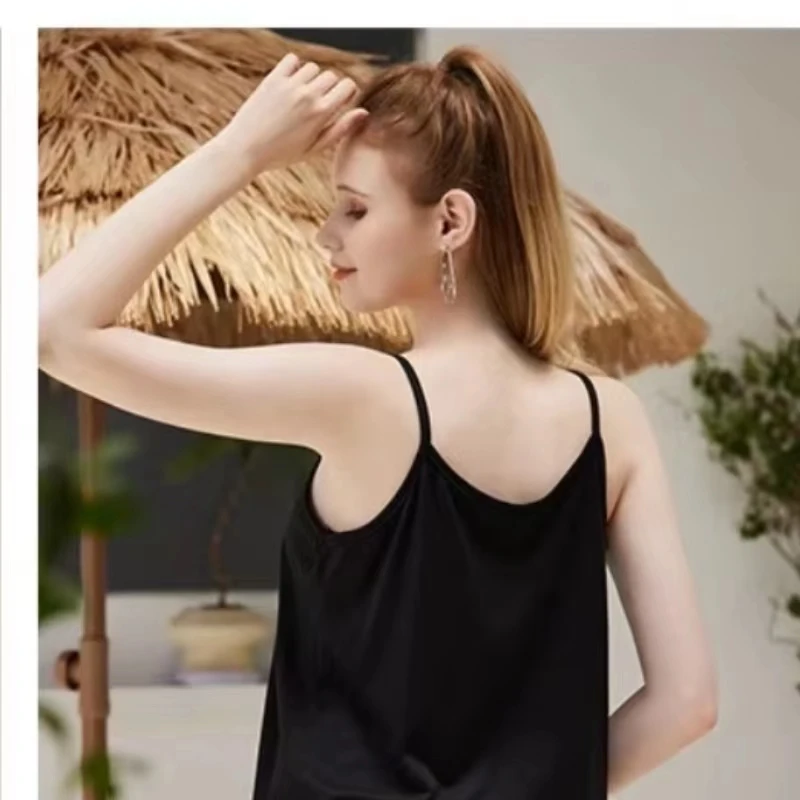 Women Casual Pajamas Sleepwear Pajama Set Nightgowns Camisole Shorts Nightclothes Spagjetti Strap Black L XL XXL Smooth Soft women pajamas set