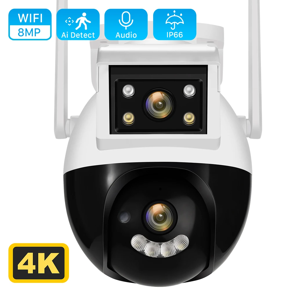 8MP 4K Dual Lens Wifi PTZ Camera Live Dual Screen Ai Auto Tracking