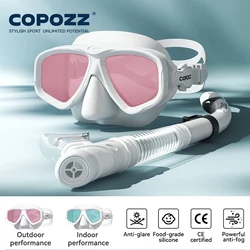 Premium Anti - Fog Snorkel and Diving Mask Set with Adjustable Strap (White mirrored set)