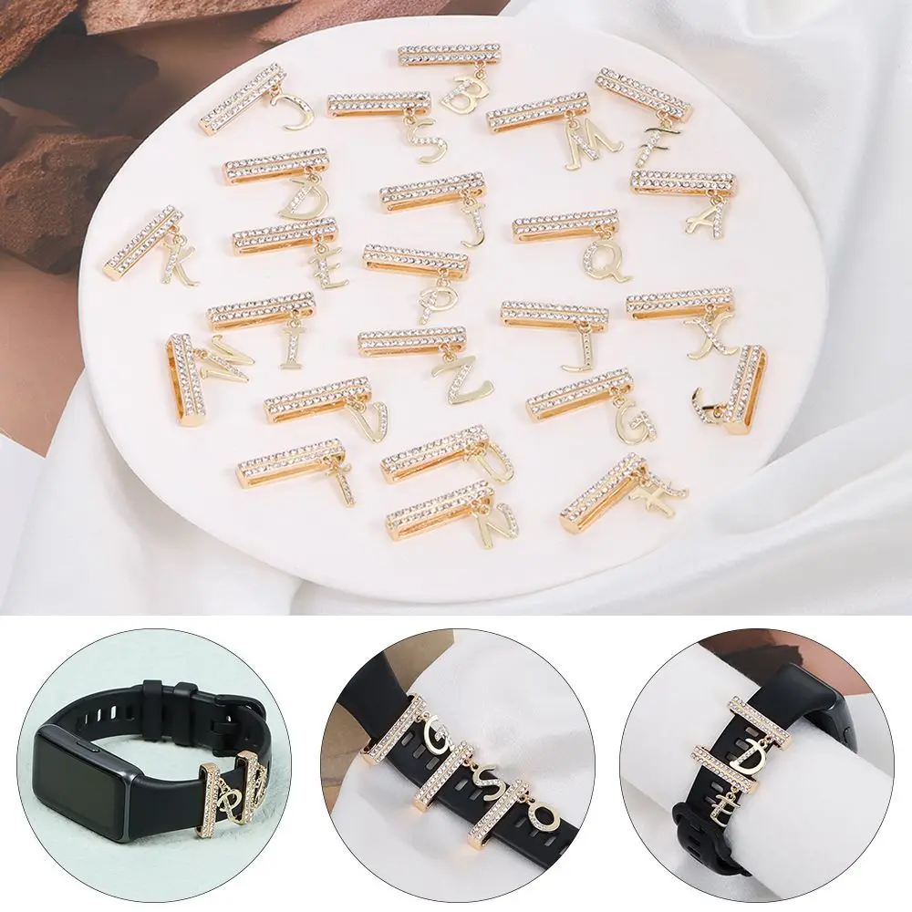 Decoration For Apple Watch Band 26 Letters Metal Charms Diamond Jewelry Charms Smart Watch Silicone Strap Accessories
