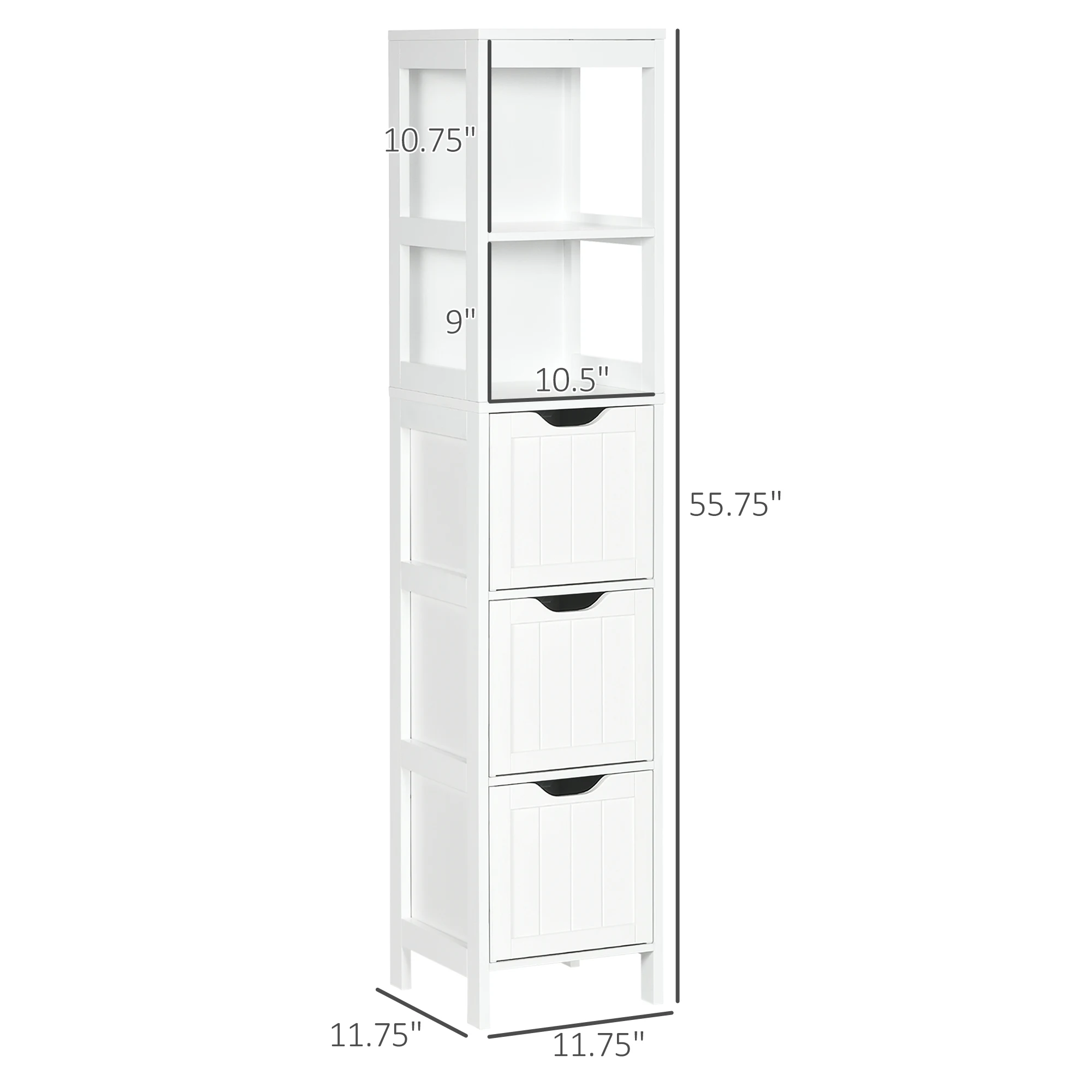 Kleankin Tall Bathroom Cabinet, Slim Bathroom Storage Cabinet, Narrow Floor Cabinet with 3 Drawers and 2 Open Shelves 3