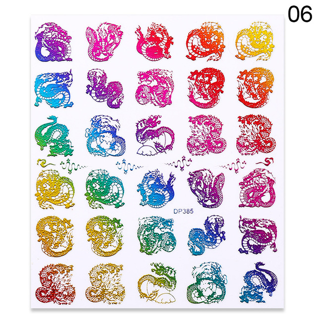 Pcs Gold 3D Nail Stickers Colorful Dragon Phoenix Transfer Sticker Adhensive Slider Decals Nail Art Decorations Manicure Wraps