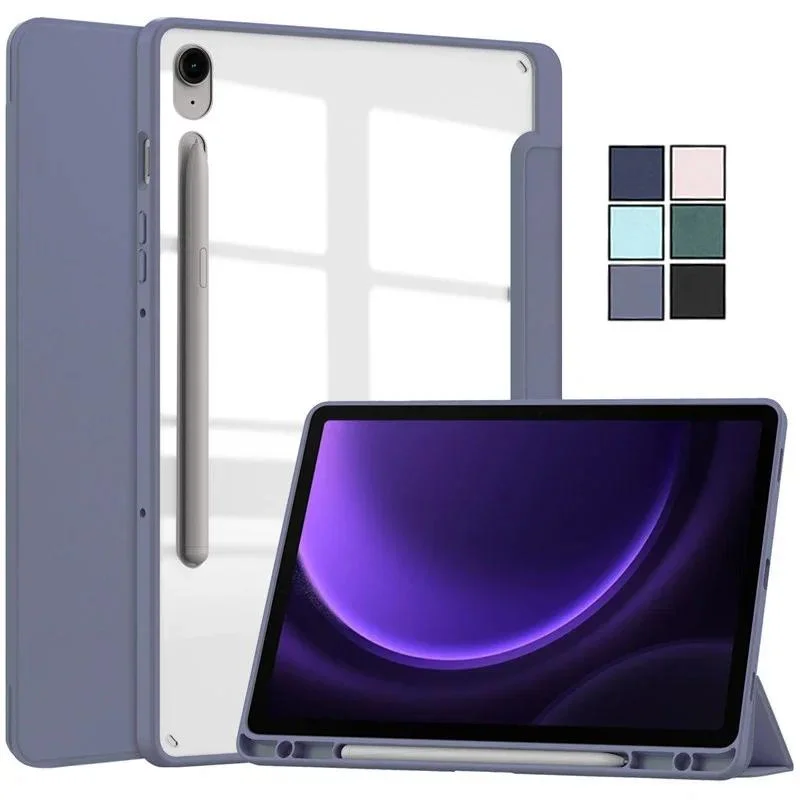 

For Samsung Tab S9 FE Case with Pen Holder 10.9 Flip Stand Clear Back Magnetic Smart Shell for Galaxy Tab S9 FE Plus 12.4 Cover