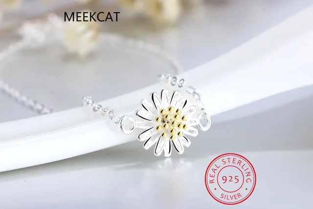 Real 925 Sterling Silver Fashion Sweet Daisy Flower Anklets For Women Wedding Party Birthday Present Jewelry DA2336