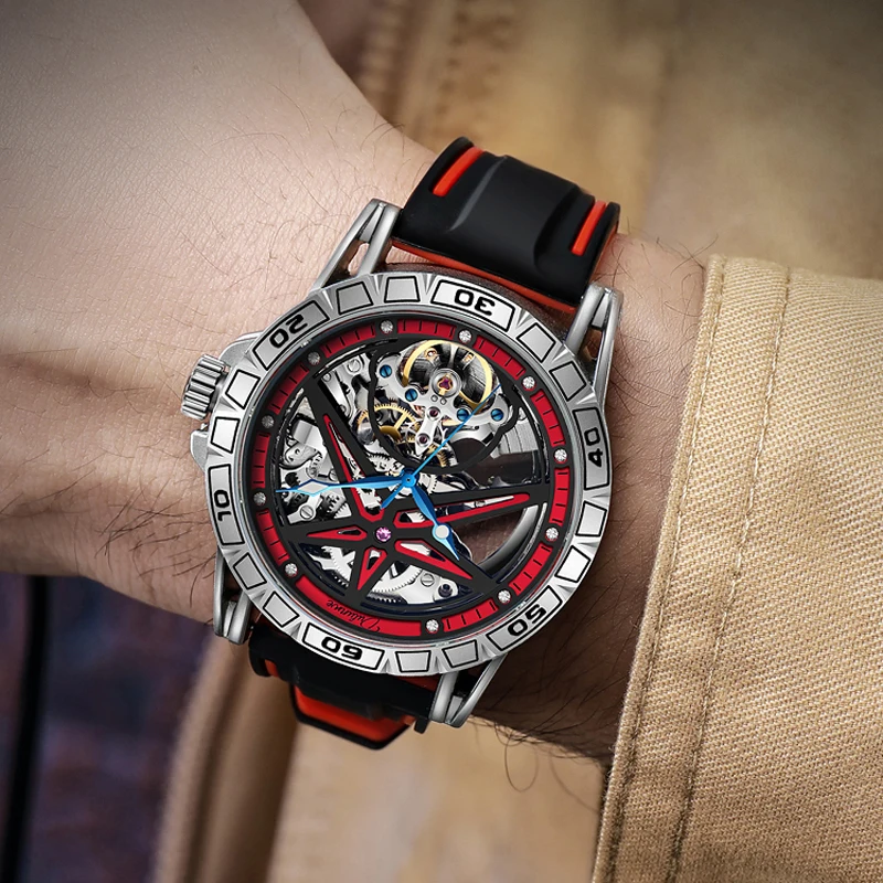 Tourbillon scheletrato da uomo luminoso impermeabile meccanico automatico e cinturino in silicone cassa in acciaio_voghion.com